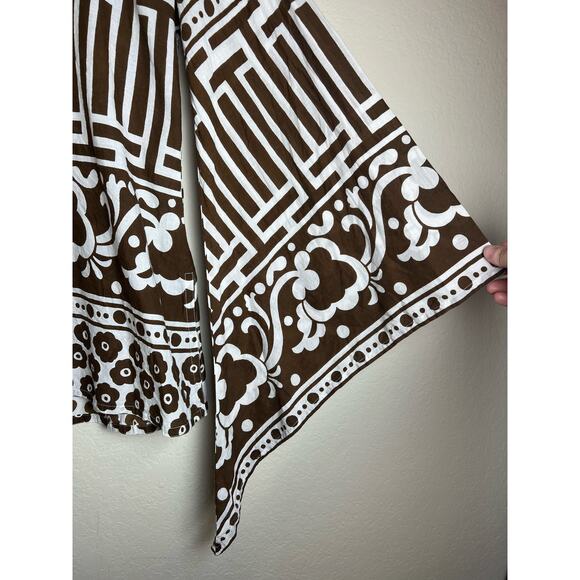 Virginia Witbeck Women’s Brown White Floral Boho Cotton Tunic Blouse Size Small - Picture 3 of 10